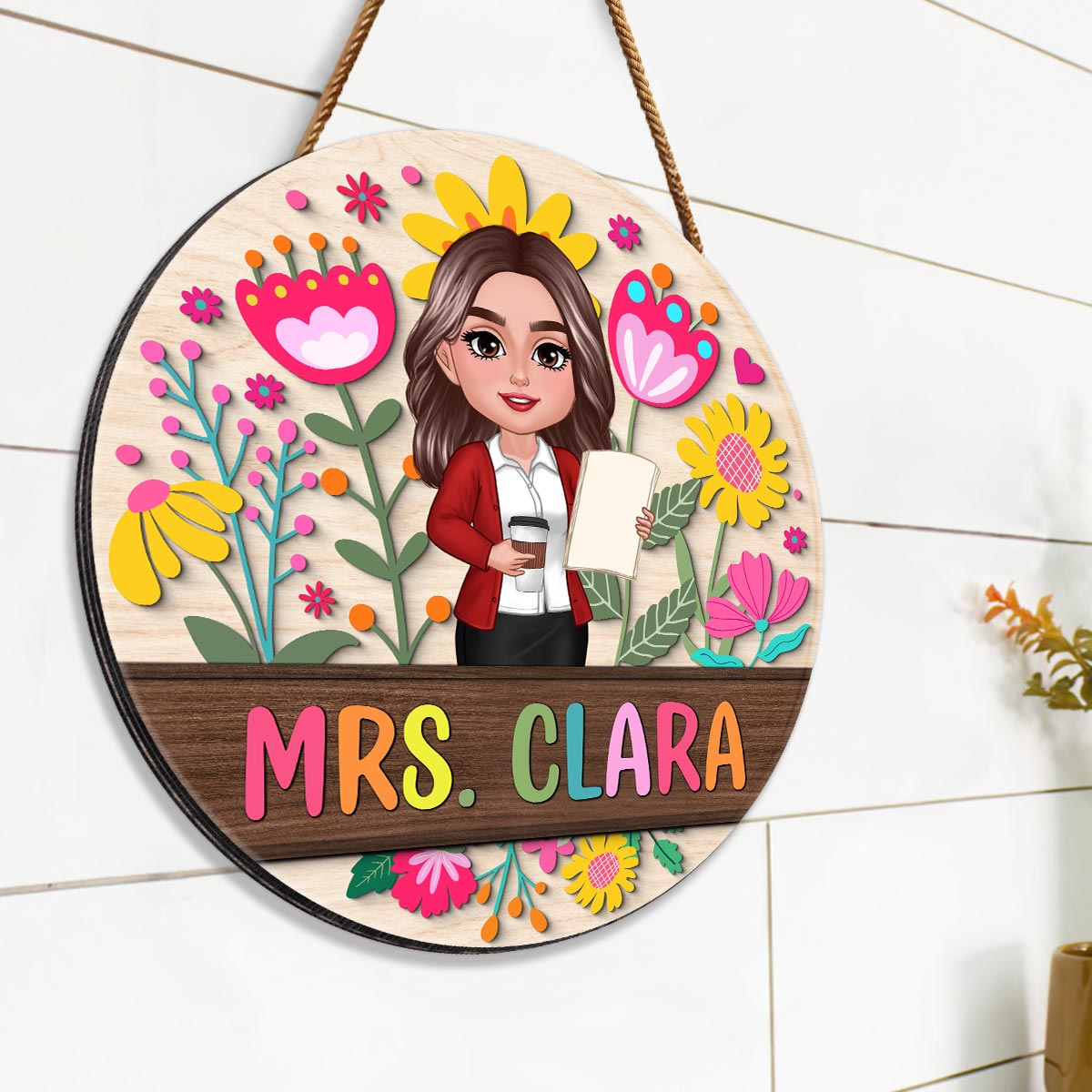 Teacher Flower Pattern Personalized Wood Sign| Back To School Gift For Teachers, Classroom Decoration