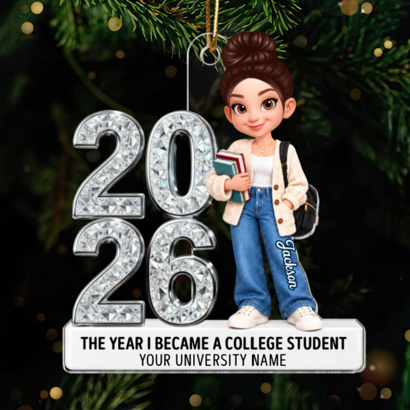 The Year I Became A College Student - Personalized Acrylic Ornament - Christmas Gift For College Students, Freshmen, Son, Daughter