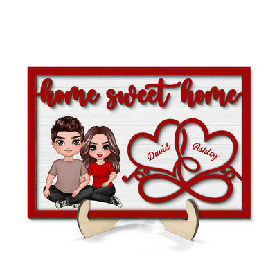 Couple Sitting Embracing Home Sweet Home Valentine‘s Day Gift For Him For Her Personalized 2-Layer Wooden Plaque