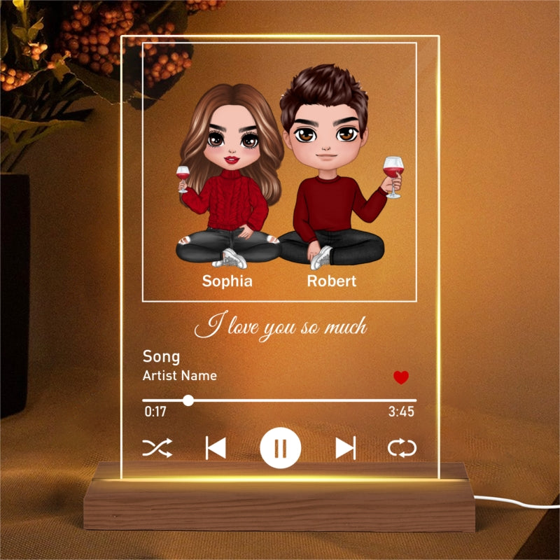 Doll Couple Sitting Favorite Love Song Personalized Rectangle Acrylic Plaque LED Lamp Night Light