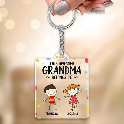 This Grandma Mom Belongs To Stick Kids Colorful Dot Personalized Acrylic Keychain