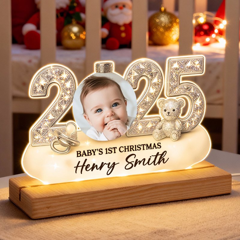 Baby Photo 2025 First Christmas - Personalized LED Night Light - Christmas Gift for New Parent, Newborn Keepsake