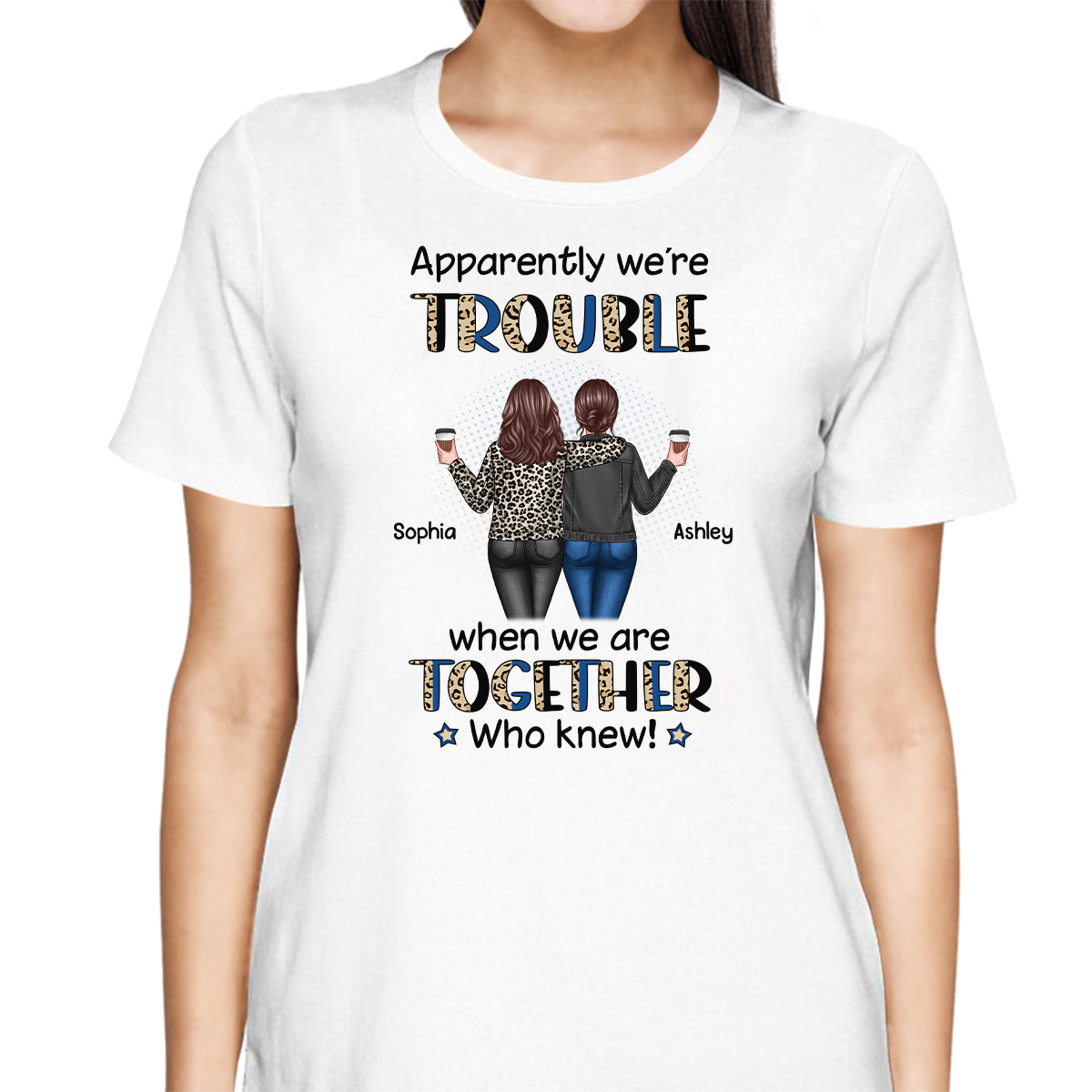 Half Leopard Denim Best Friends Trouble Together Personalized Shirt