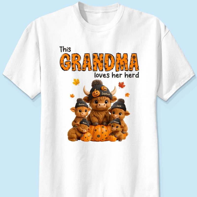 This Mama Loves Her Herd Cute Highland Cow Pumpkin Personalized Sweatshirt, Fall Sweatshirt for Mom Grandma