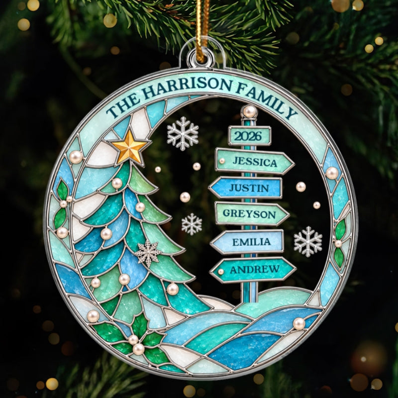 Family Name Sign Post 2D Flat Printed - Personalized Acrylic Ornament - Christmas Tree Decor For Family