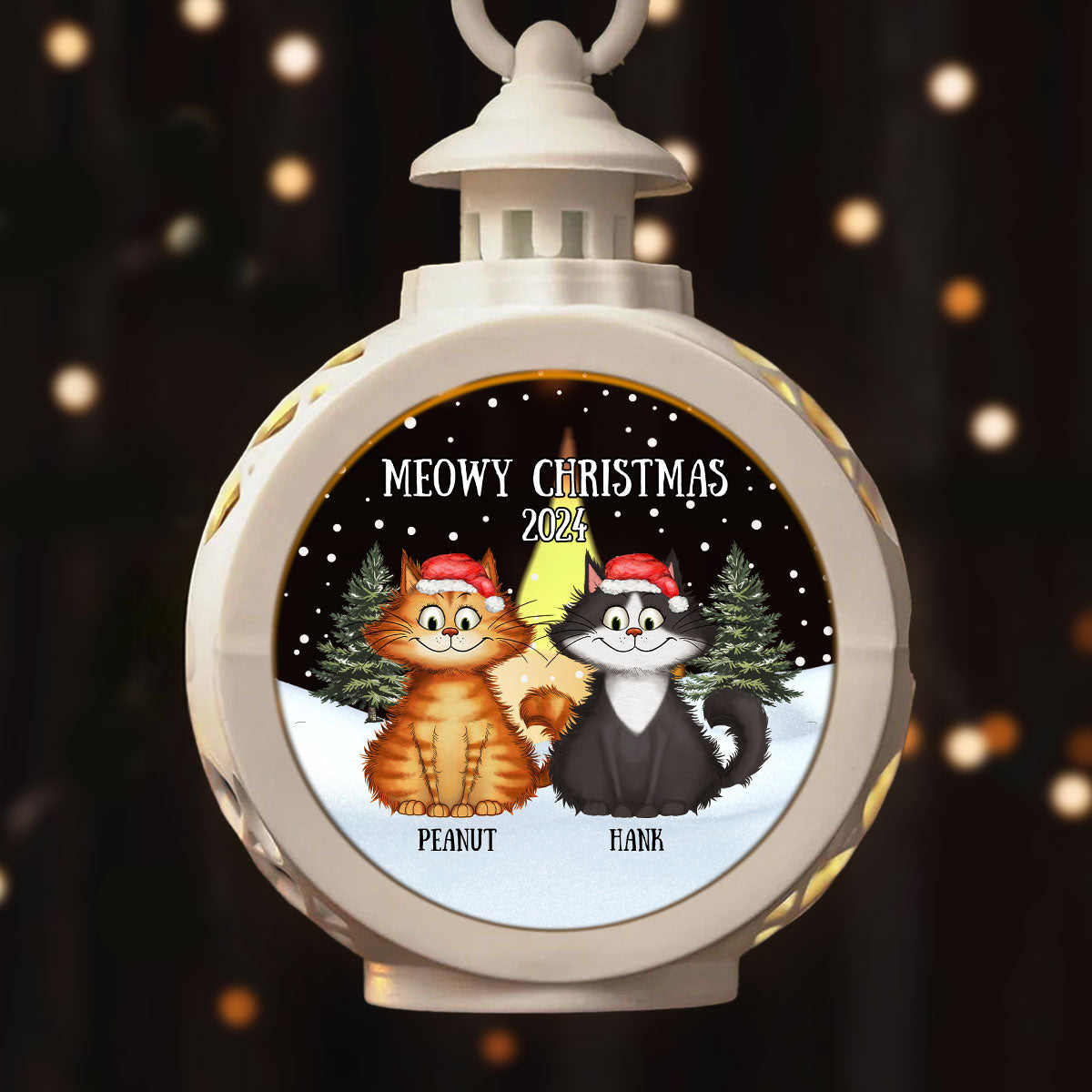 Meowy Christmas Winter Realistic Theme Quirky Cats Personalized Lantern Ornament