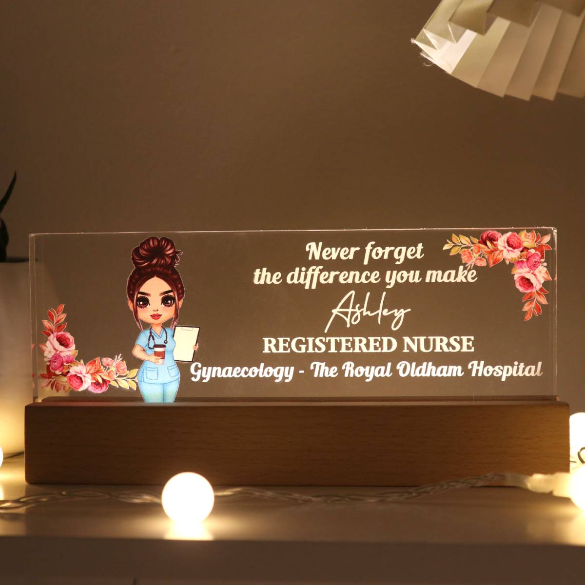 Nurse Gift Never Forget The Difference You Make Personalized Acrylic Block Night Light