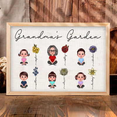 Grandma Grandkids Crossed Legs Sitting Vintage Birth Flower Personalized Poster