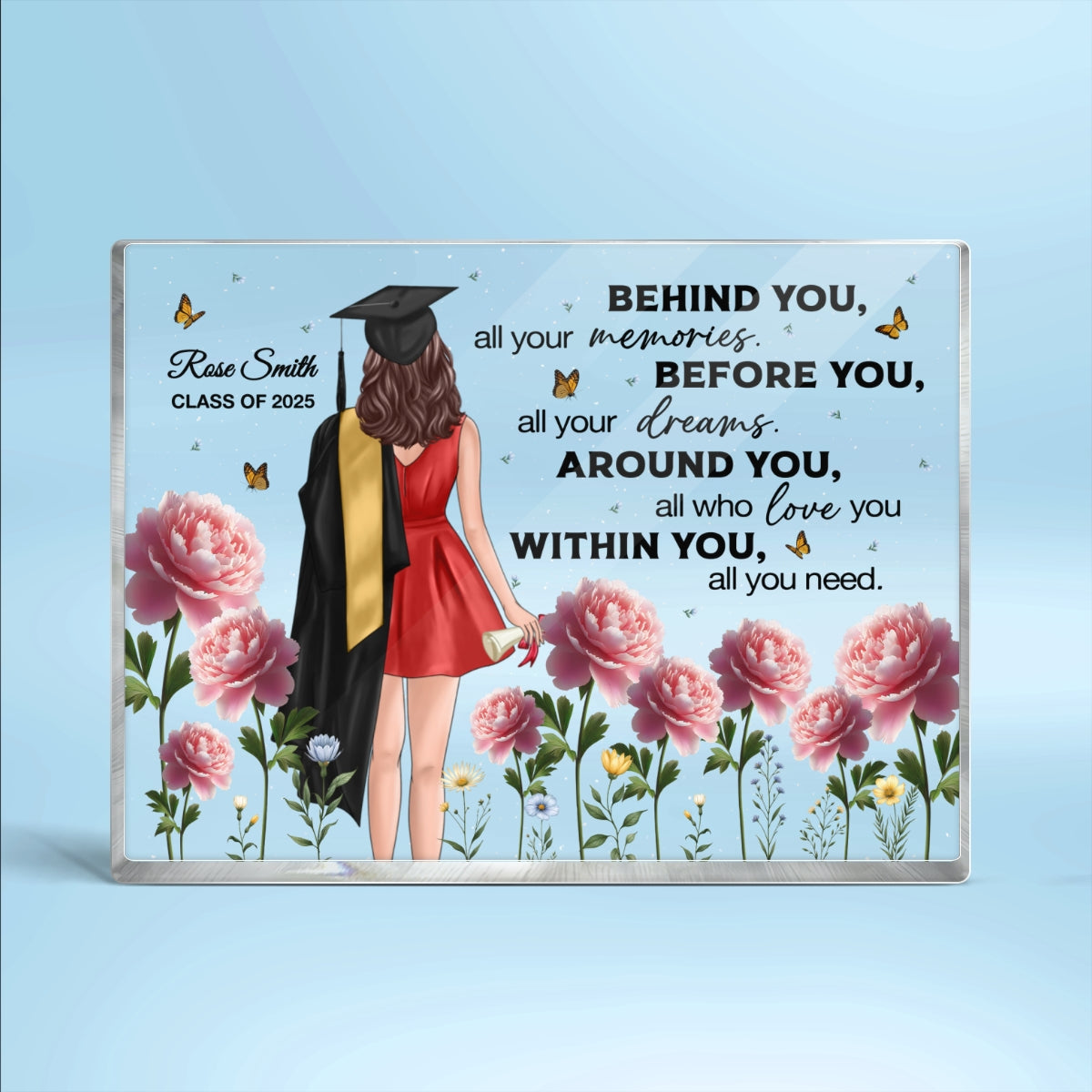 Graduation Senior 3D Effect Birth Month Flowers Personalized Rectangle Acrylic Block Plaque, Graduation Gift