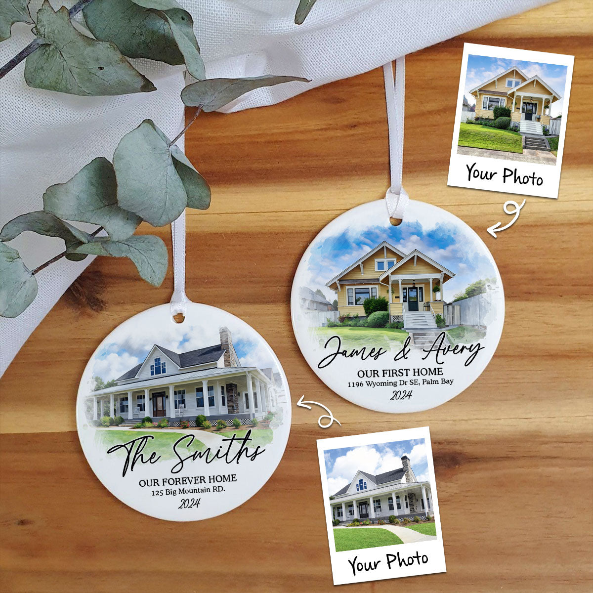 Personalized Watercolor House Portrait From Photo Ornament, Unique Christmas Gift, Housewarming Gift