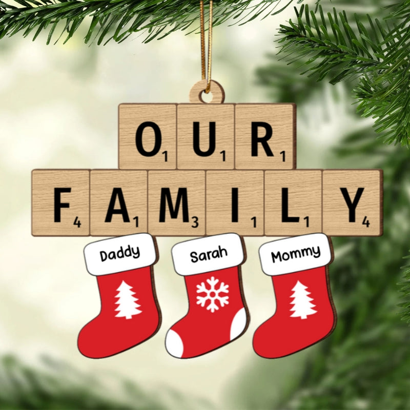 Our Family Christmas Socks Puzzle Style Personalized Wooden Ornament, Christmas Decoration