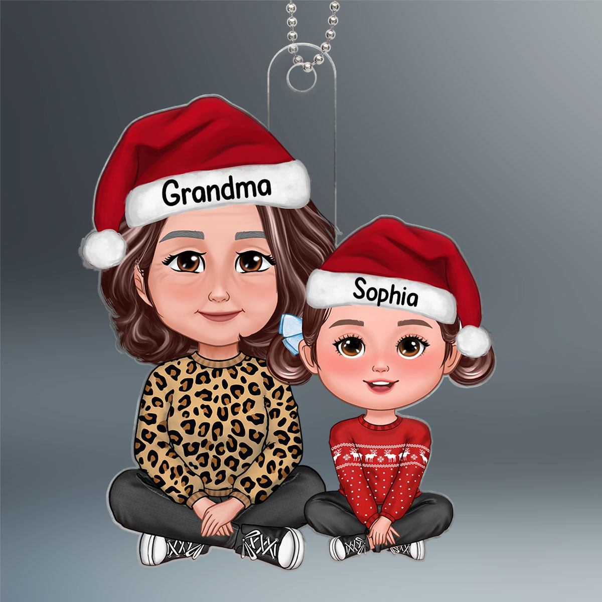Leopard Grandma Grandkids Crossed Legs Christmas Gift For Granddaughter Grandson Personalized Acrylic Ornament