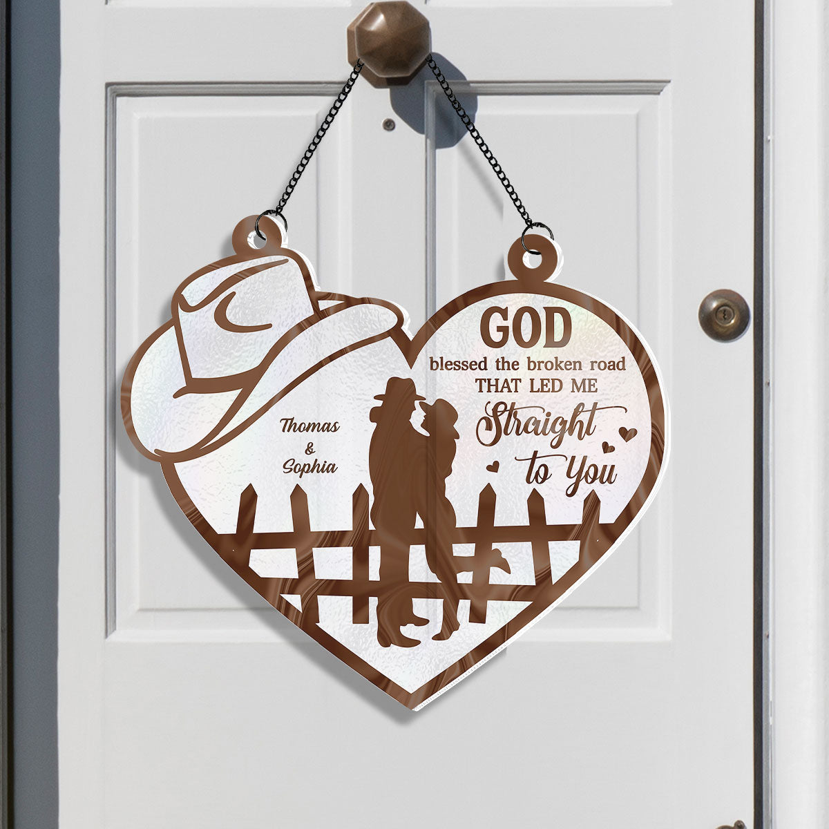 God Blessed The Broken Road Country Vibe Couple Personalized Acrylic Suncatcher