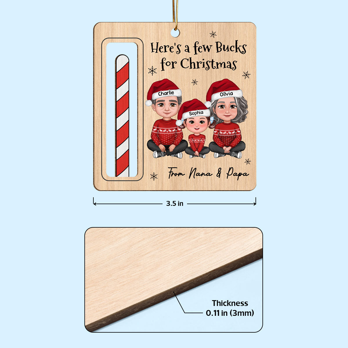 Here's A Few Bucks For Christmas For Grandchildren From Grandparents Personalized Money Holder Ornament