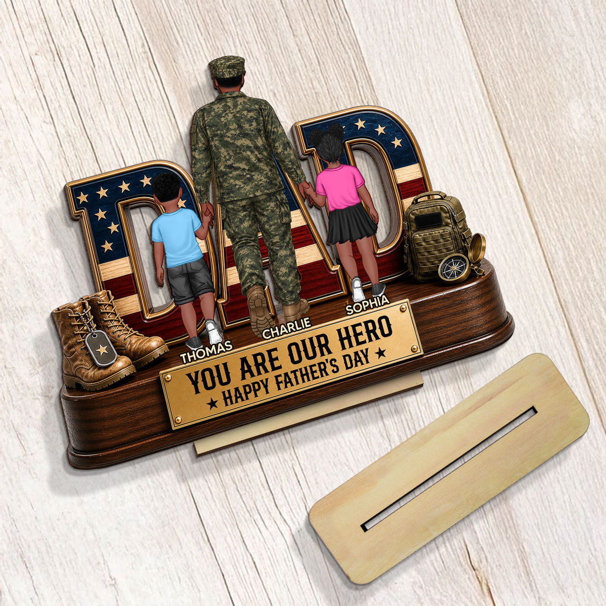 Nation Flag Military Dad You Are Our Hero - Personalized 2-Layered Wooden Plaque - Father's Day Gift For Dad, Husband