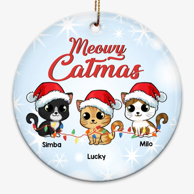Meowy Catmas Christmas Sparkling Cute Fluffy Cat Personalized Circle Ornament