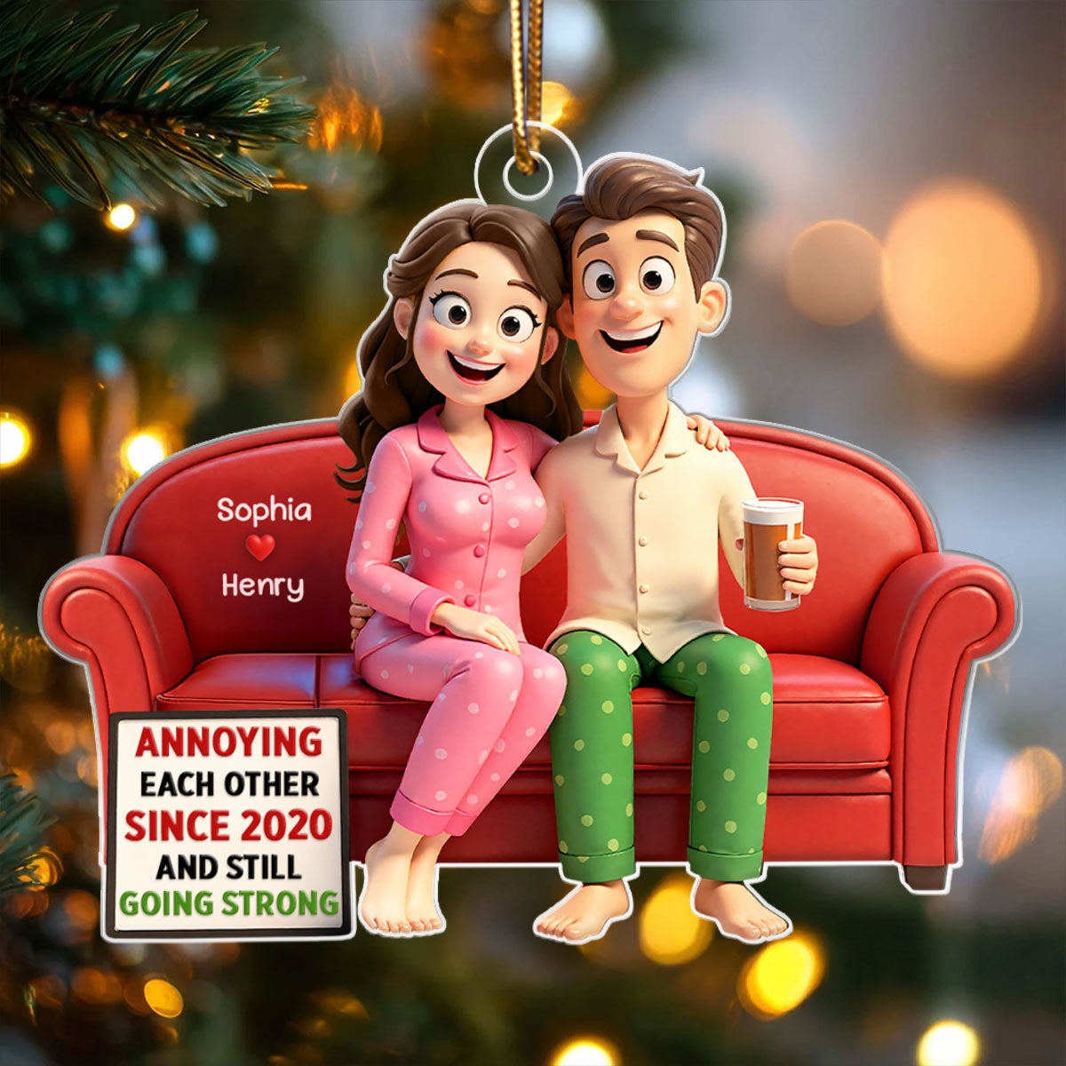 Cartoon Couple Annoying Each Other - Personalized Acrylic Ornament - Christmas Gift for him, Gift for her