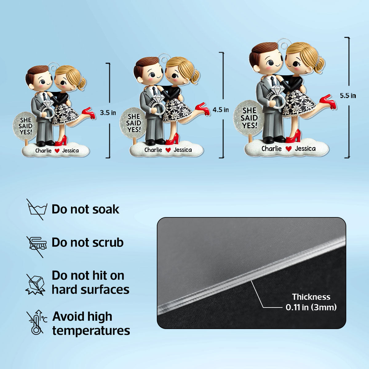 Couple Engagement Ornament She Said Yes, Personalized 2D Flat Acrylic Car Hanger Ornament,  Gift for him, Gift for her