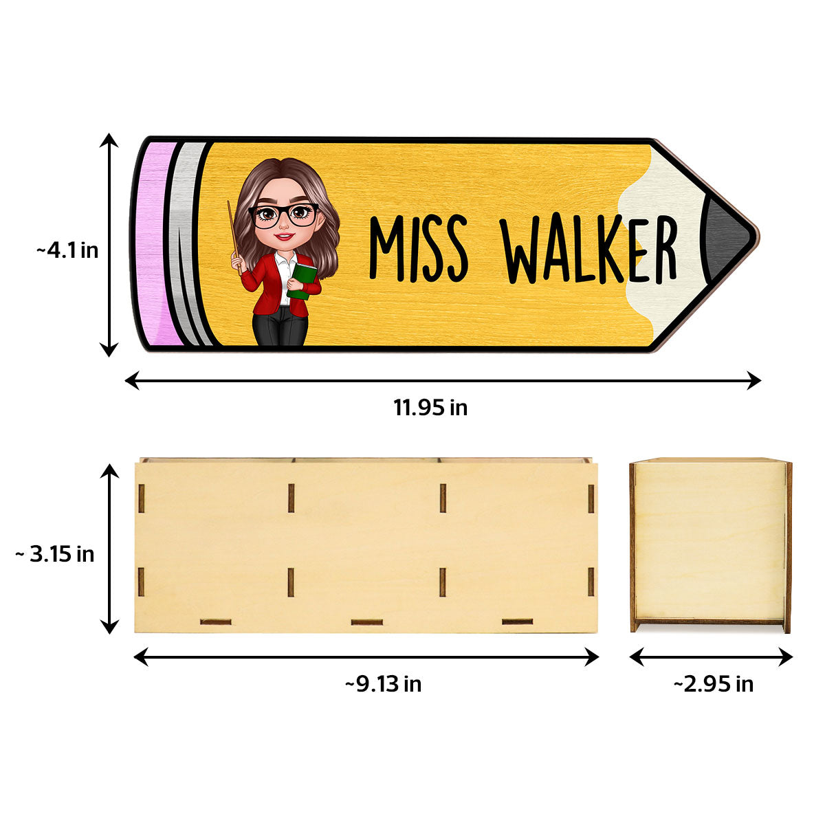 Happy Doll Teacher Personalized Wooden Pen Pencil Holder, Back To School Gift