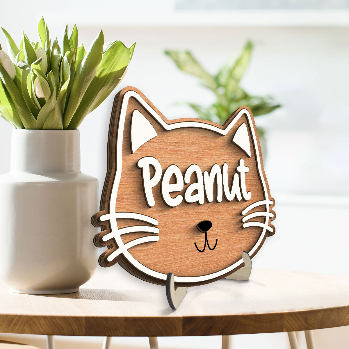 Cat Face Name Personalized 2-Layer Wooden Plaque