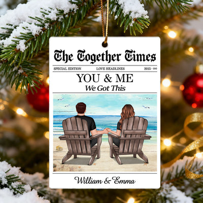 The Together Times Eternal Love Couple Beach Landscape Retro Vintage - Personalized Acrylic Ornament - Gift For Couple, For Him, For Her, Heartfelt Anniversary Gift, Wedding Gift, Christmas Gift