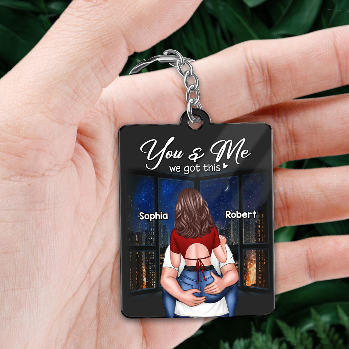 Man Holding Woman Back View At Night Favorite Song QR Code Personalized Acrylic Keychain