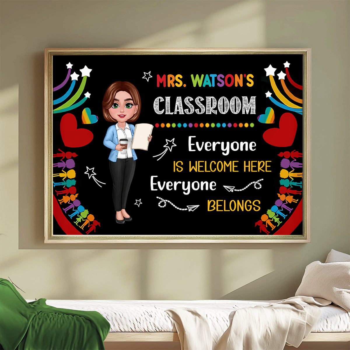 Teacher Classroom Everyone is Welcomed Here Personalized Poster, Back to School Gift for Teacher