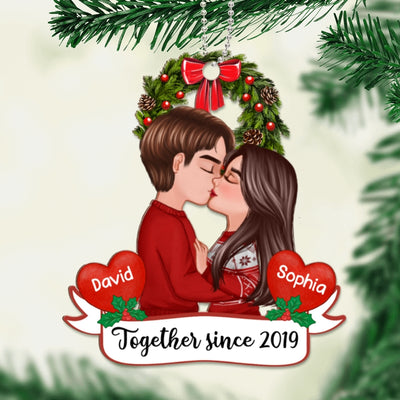 Doll Couple Kissing Christmas Personalized Wooden Ornament
