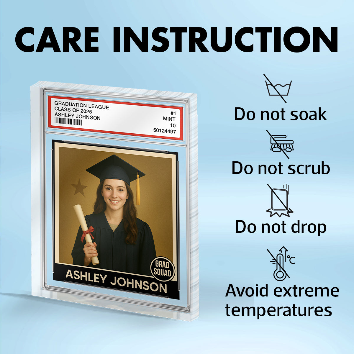Graduation Gift Graduate Trading Card Style Personalized Acrylic Block Plaque, Unique Keepsake, Graduation Gift