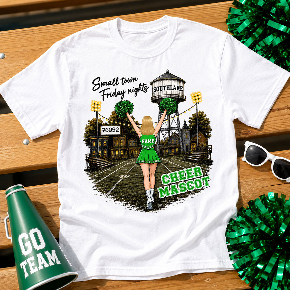 Custom Town Name & Zip Code Cheerleader - Personalized Shirt - Hometown Spirit, Big Dreams Football