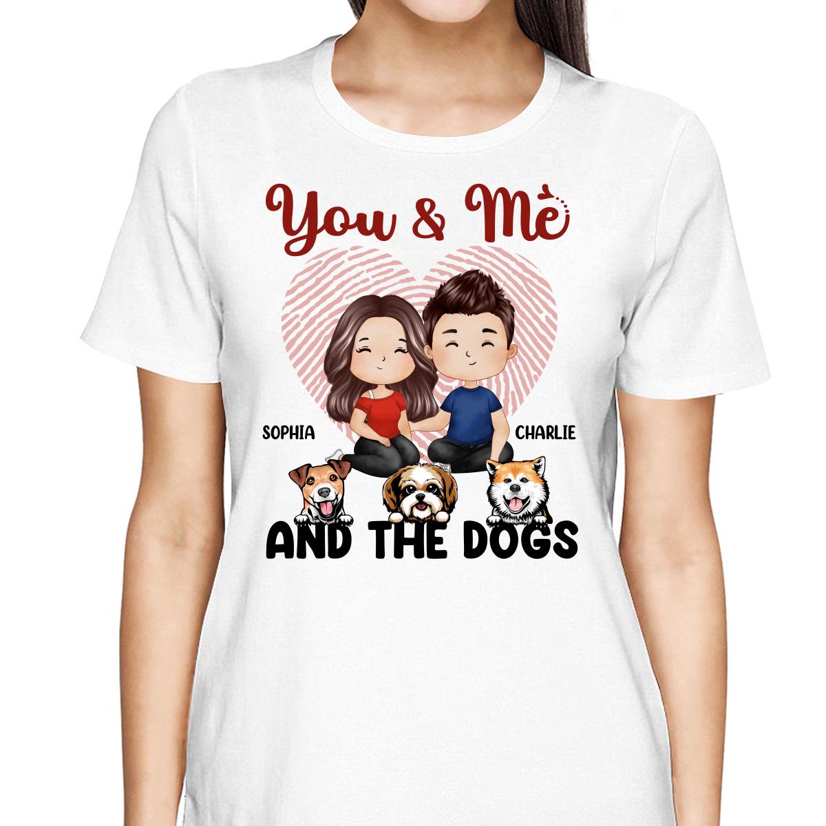 Doll Man Woman Sitting Watercolor Style Couple And Dogs Personalized Shirt
