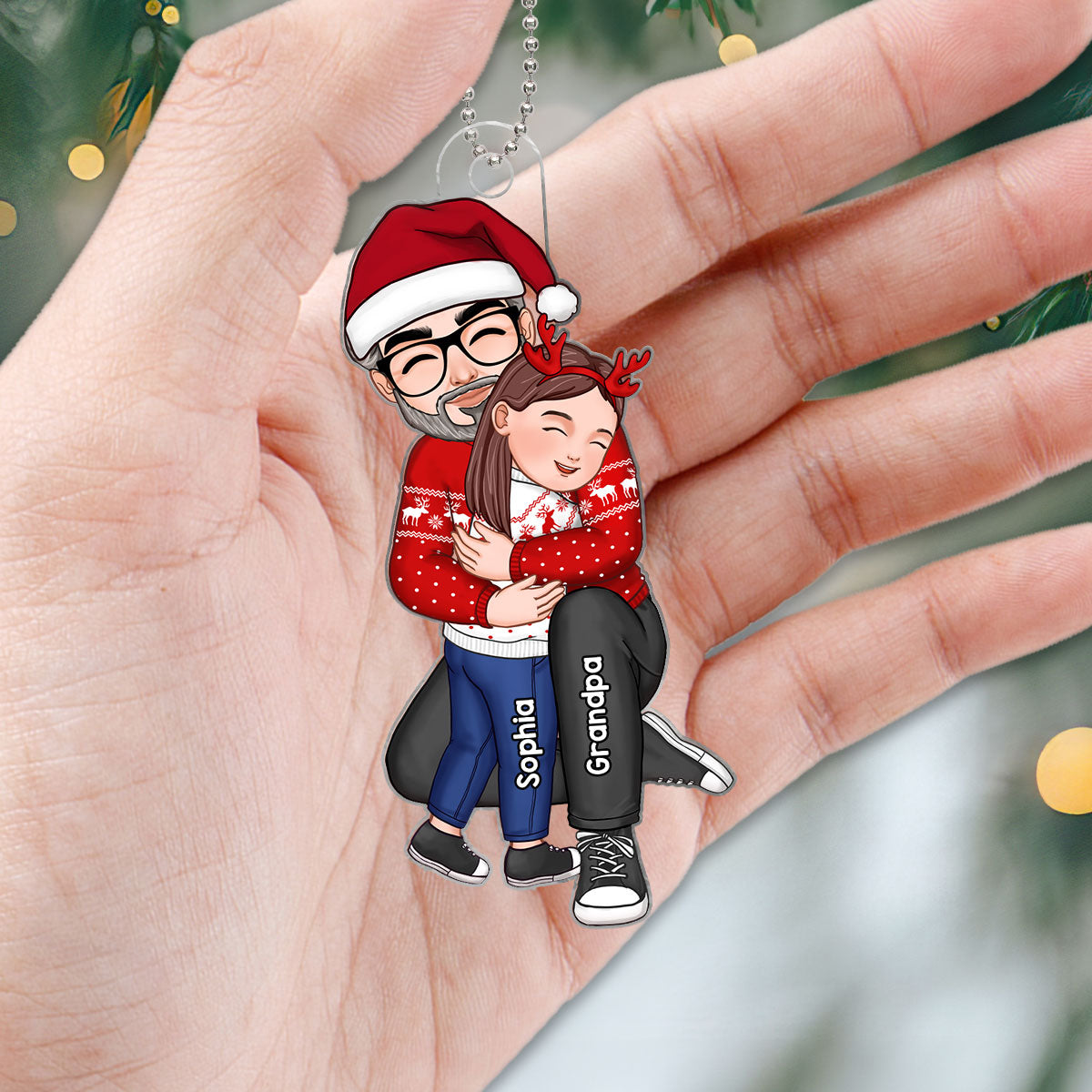 Cute Grandpa Hugging GrandKid Christmas Gift For Granddaughter Grandson Personalized Acrylic Ornament