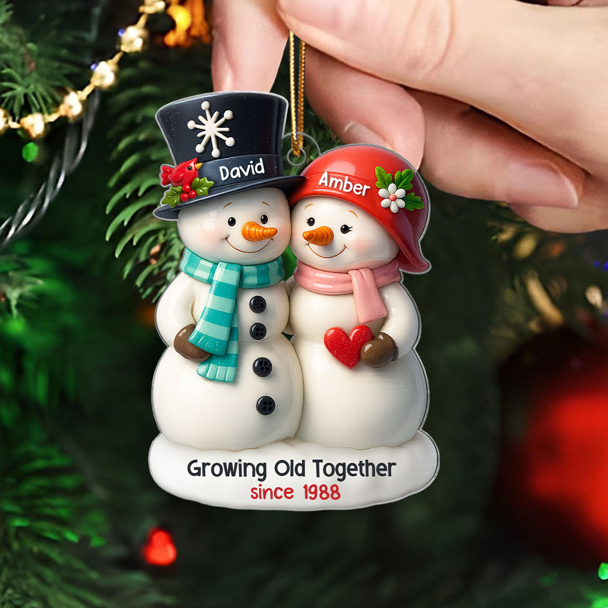 3D Effect Couple Snowman Growing Old Together Personalized Acrylic Ornament, Christmas Gift for him, Gift for her, Anniversary Keepsake Gift