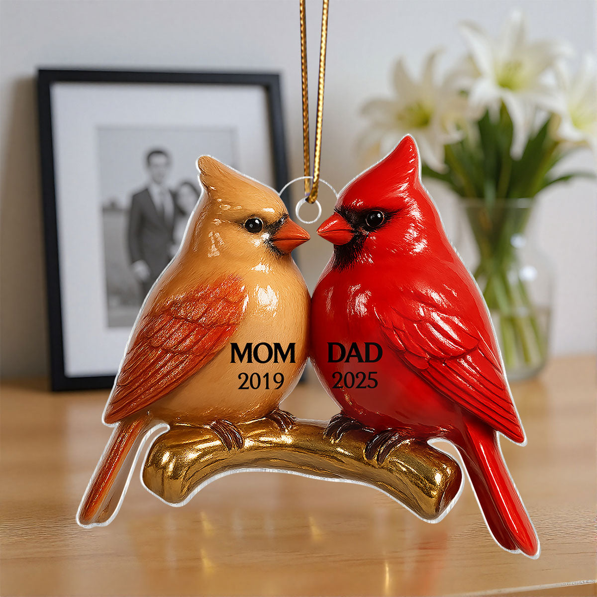 3D Effect Vintage Nostalgic Cardinals Memorial Dad Mom Christmas Personalized Flat Acrylic Ornament