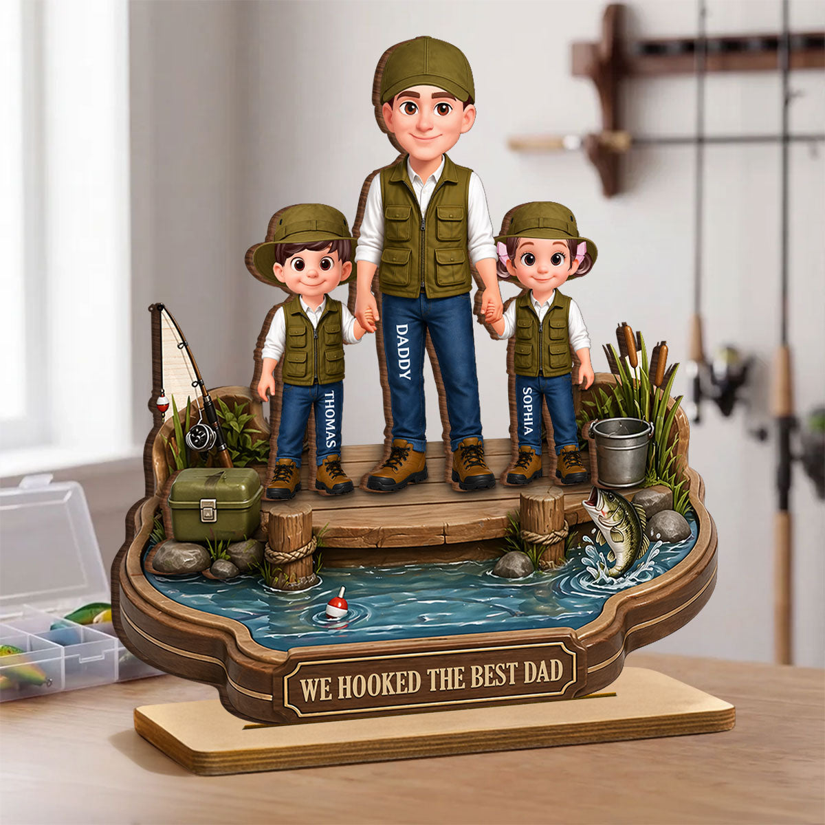 Dad's Little Fishing Partners - Personalized 2-Layered Wooden Plaque - Heartfelt Gift For Fishing Dad, Gift For Husband