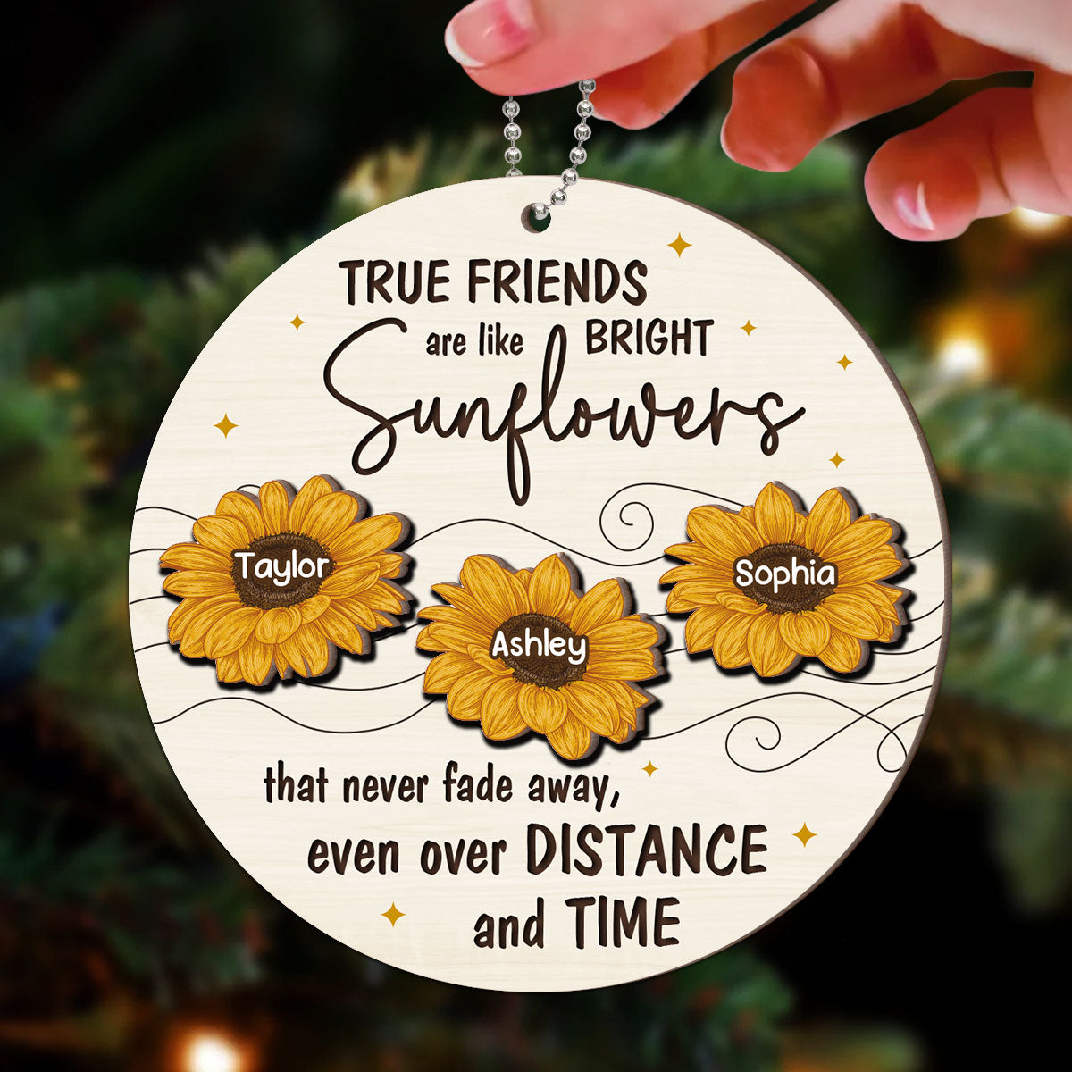 Friendship Gifts Sunflowers Personalized 2-Layer Wooden Ornament