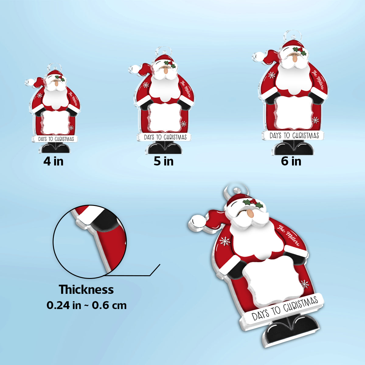 Santa Countdown Days To Christmas Personalized 2-Layer Acrylic Ornament