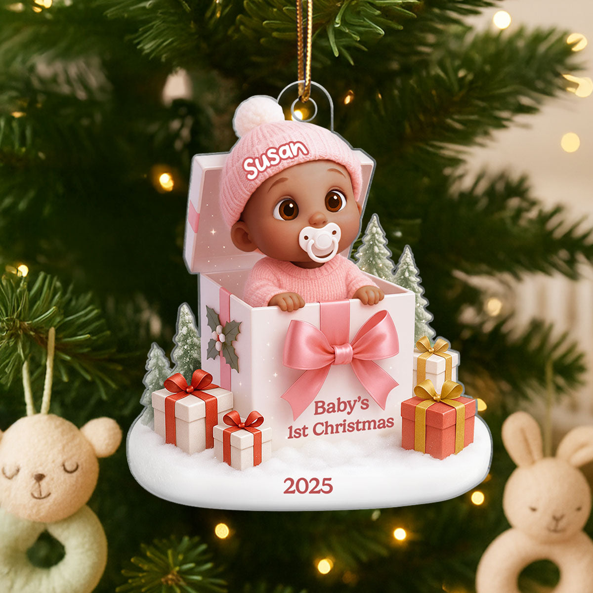 Baby's 1st Christmas Gift Box - Personalized Acrylic Ornament - Christmas Keepsake for Baby, Newborn, Nursery Lamp