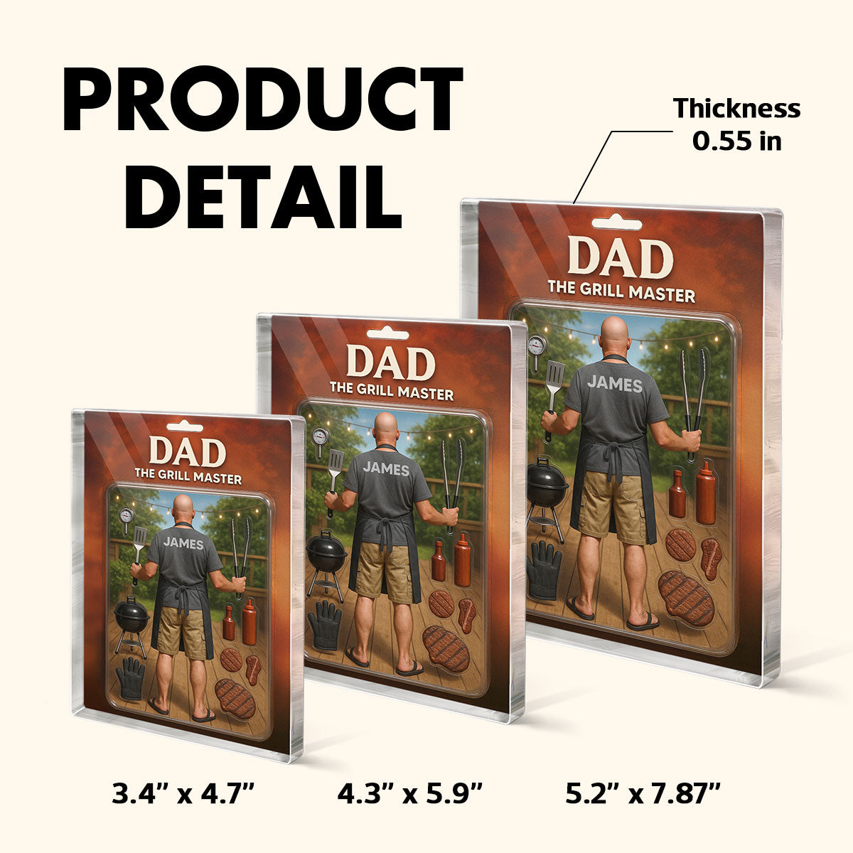 3D Effect Grilling Dad Custom Figure Personalized Flat Rectangle Acrylic Block, Gift For Dad