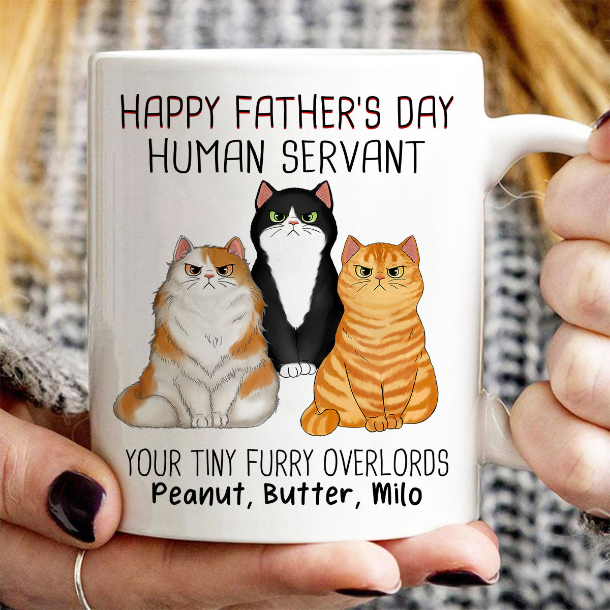 Angry Cats Happy Father‘s Day Cat Human Servant Personalized Mug