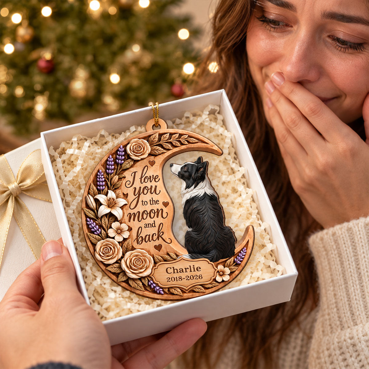Memorial Pet I Love You to the Moon and Back - Personalized Wooden Ornament - Heartfelt Pet Loss Sympathy Keepsake