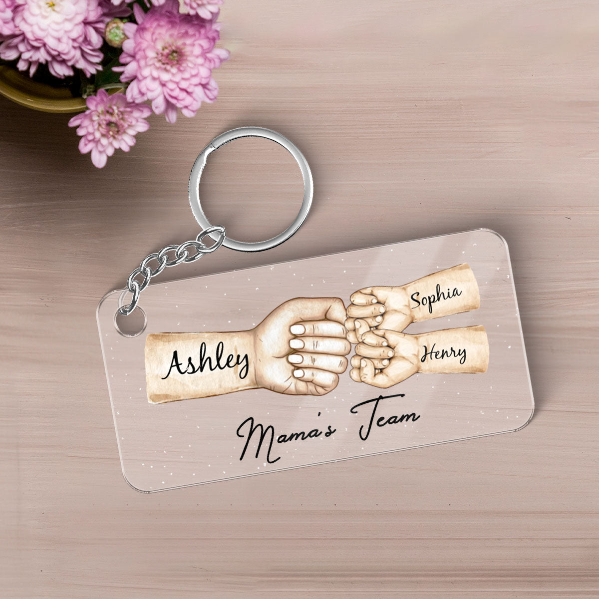 Mama's Team Fist Bump Personalized Acrylic Keychain, Gift For Mom, Grandma