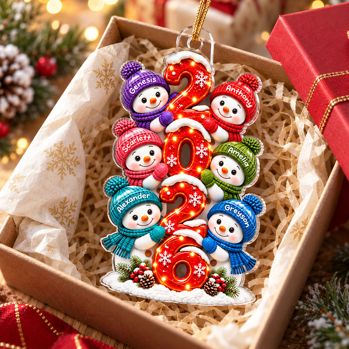 Snowman Family 2026 2D Flat - Personalized Acrylic Ornament