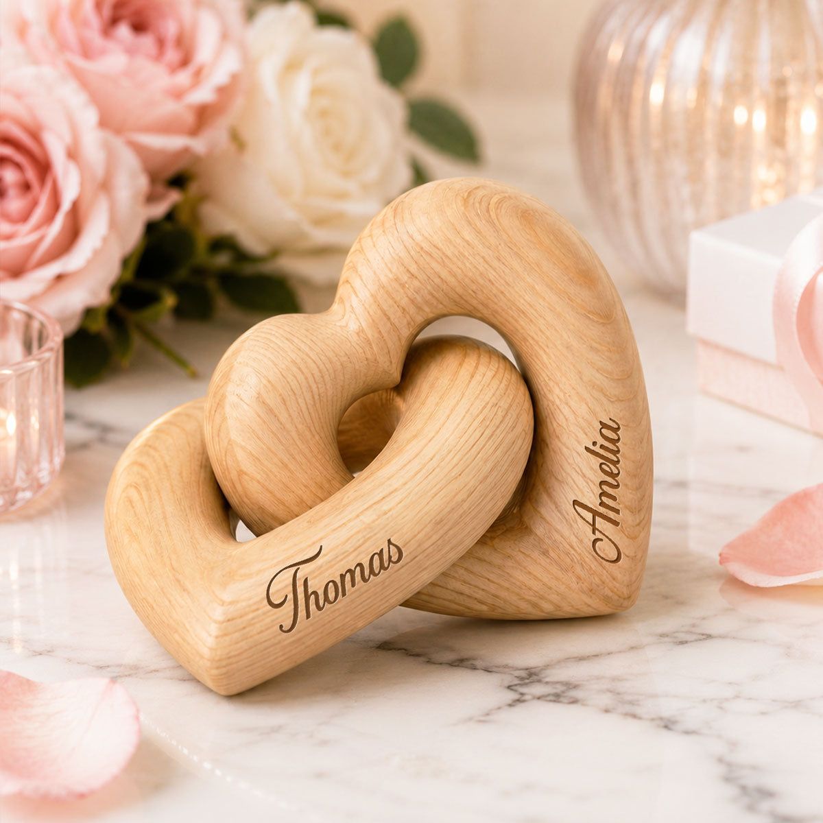Personalized Wooden Heart Sculpture, Custom Couple Names Gift, Romantic Anniversary Gift, Heartfelt Gift for Her, Gift for Him