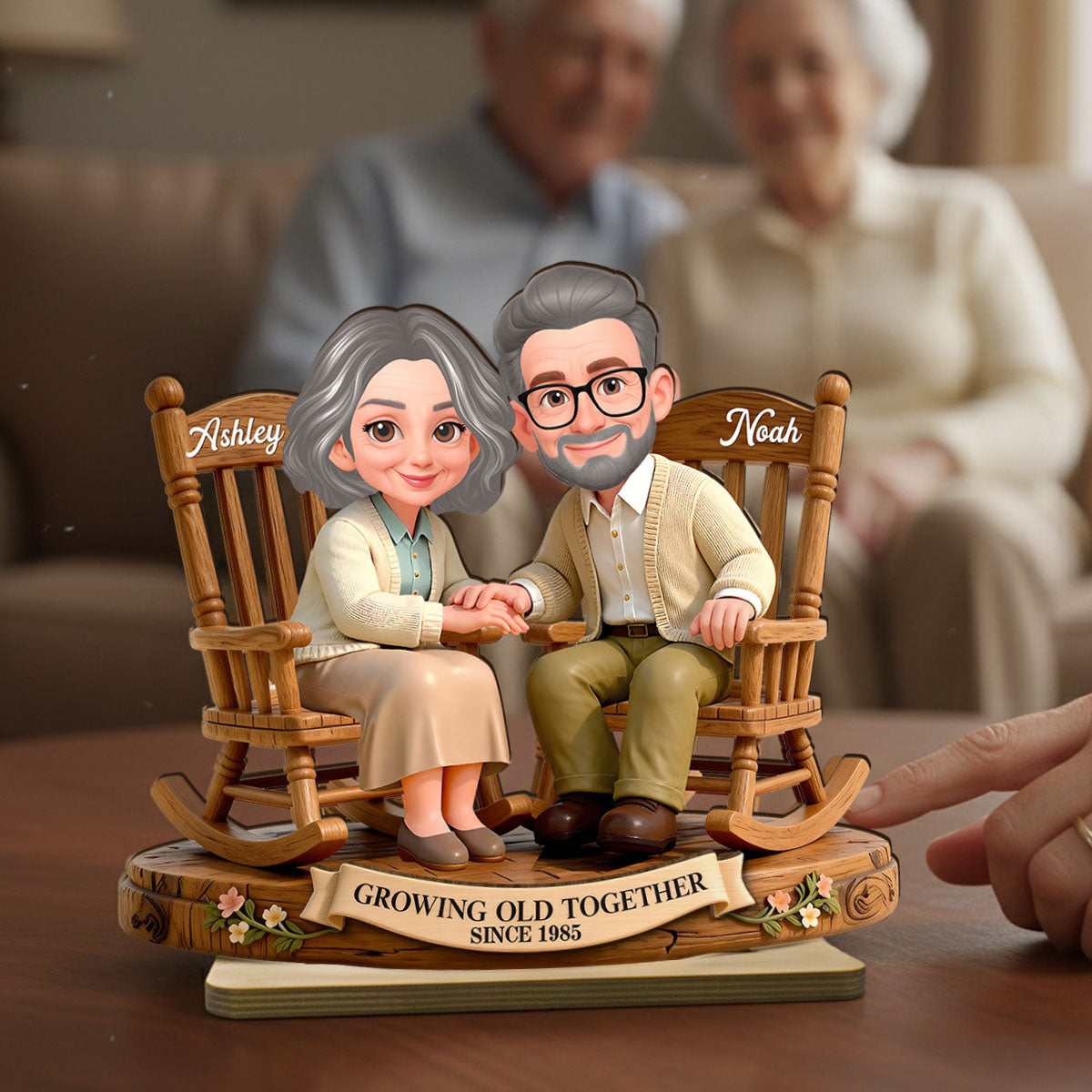 Eternal Love Couple On Rocking Chairs Growing Old Together - Personalized 2-Layer Wooden Plaque - Heartfelt Valentine's Day, Anniversary Gift For Couple, Gift For Him, For Her