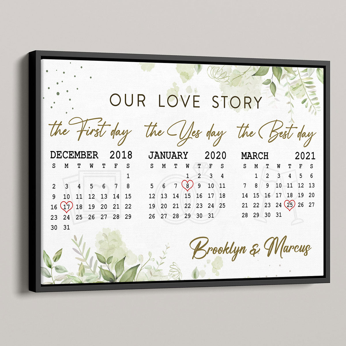 Our Love Story Anniversary Date Calendar Personalized Horizontal Poster - Anniversary Gift For Couple - Gift For Him, Gift For Her