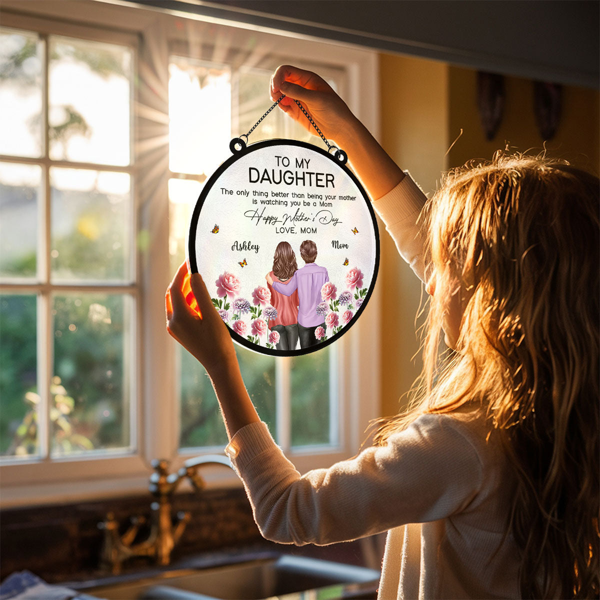 Couple Birth Month Flowers Personalized Suncatcher, Gift For Couple, Gift For Her