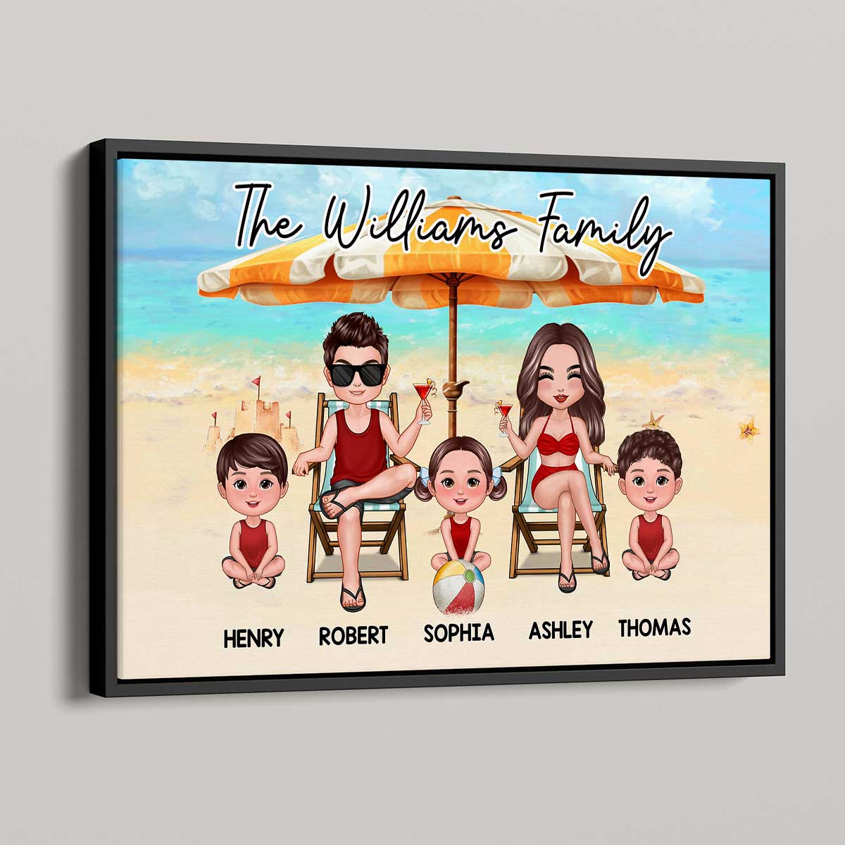 Pretty Doll Family Summer At Beach Personalized Horizontal Poster