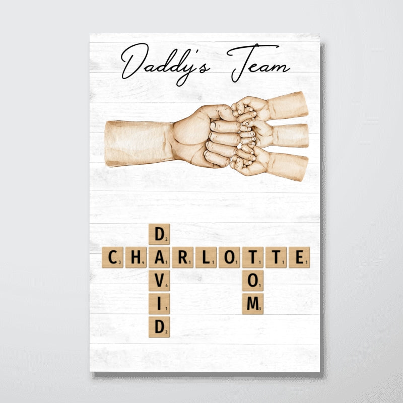 Daddy's Team Fist Bump Crossword Puzzle Art Personalized Poster