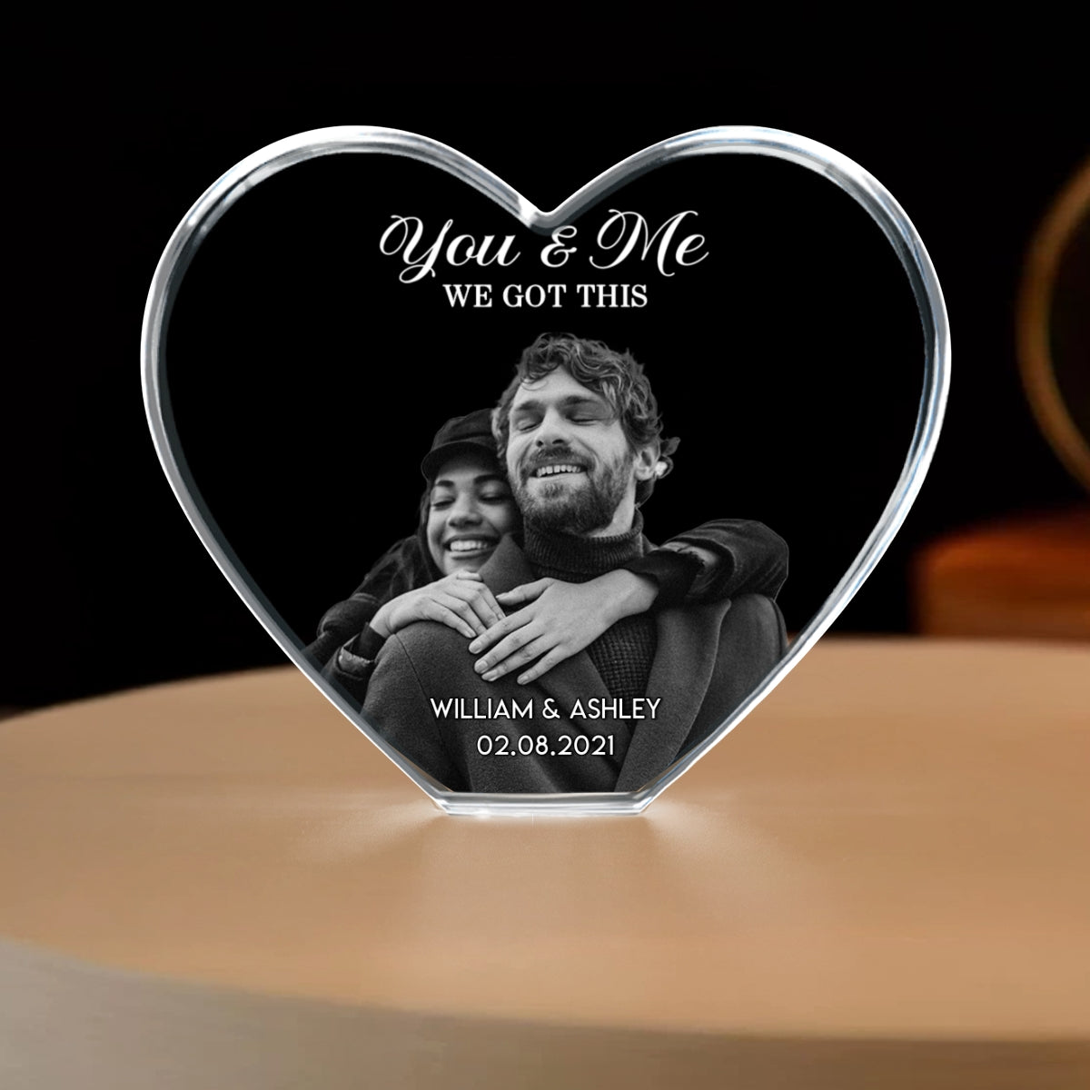 Couple 3D Upload Photo Premium Crystal Heart LED, Personalized Heart Crystal With LED Base Optional, Perfect Valentine's Gift For Couple, For Him, For Her, Free Delivery